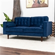 Pemberly Row Mid-Century Pillow Back Velvet Loveseat in Blue