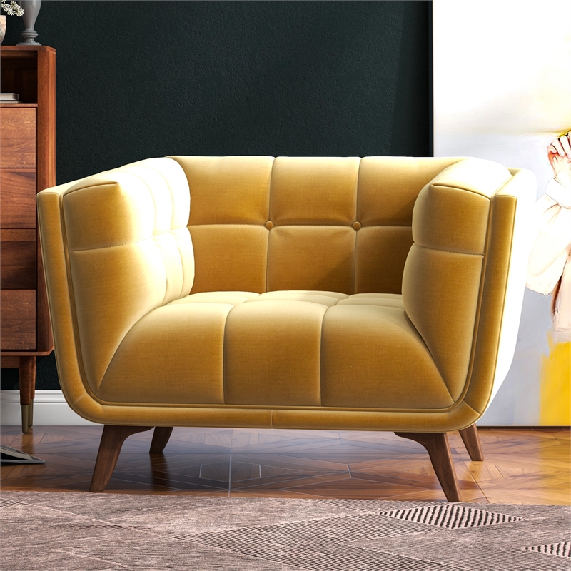 Pemberly Row Mid-Century Tight Back Velvet Upholstered Armchair in Gold