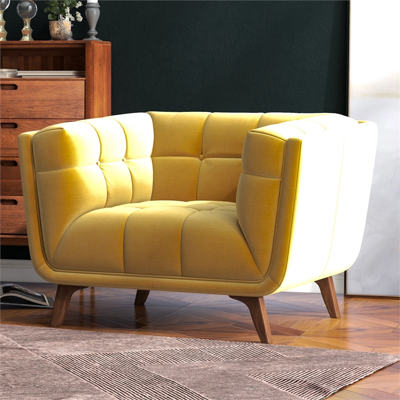 Pemberly Row Mid-Century Tight Back Velvet Upholstered Armchair in Gold