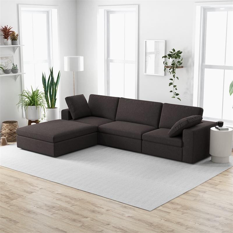 Pemberly Row Mid-Century Modern Fabric Modular Reversible Sofa in Gray