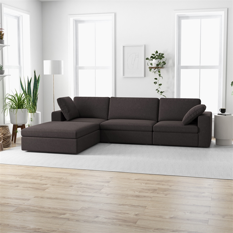Pemberly Row Mid-Century Modern Fabric Modular Reversible Sofa in Gray