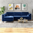 Pemberly Row Mid-Century L-Shaped Velvet Left-Facing Sectional in Blue