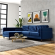 Pemberly Row Mid-Century L-Shaped Velvet Left-Facing Sectional in Blue