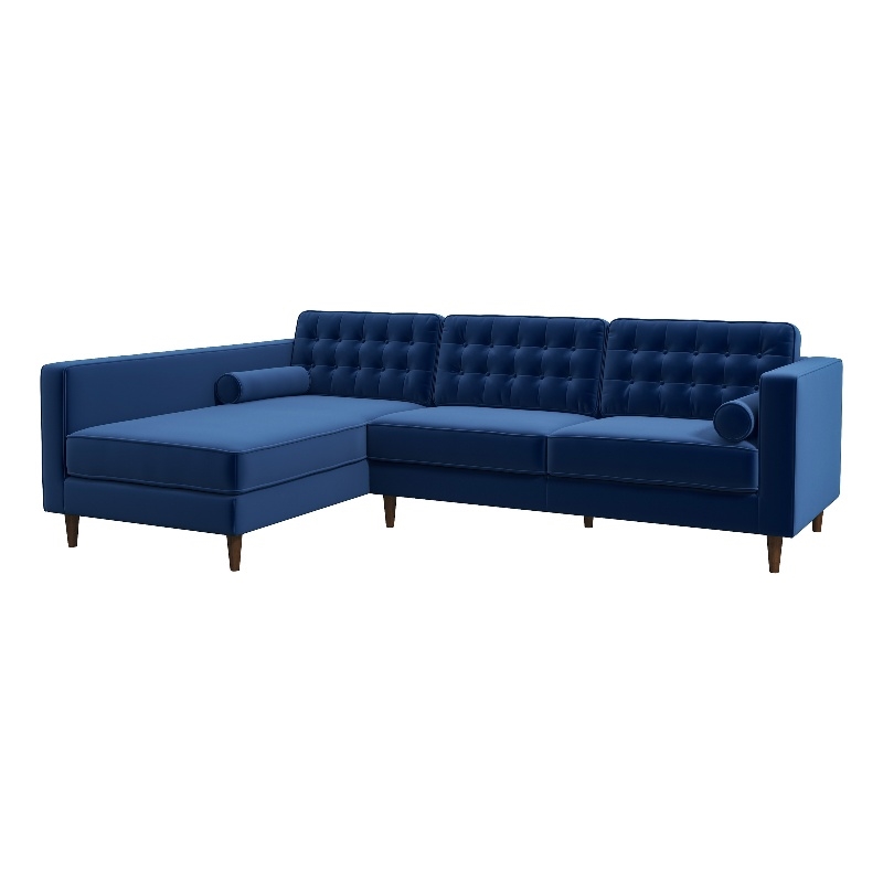 Pemberly Row Mid-Century L-Shaped Velvet Left-Facing Sectional in Blue