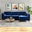 Pemberly Row Mid-Century Velvet L-Shaped Right-Facing Sectional in Blue