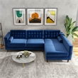 Pemberly Row Mid-Century Velvet L-Shaped Right-Facing Sectional in Blue