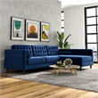 Pemberly Row Mid-Century Velvet L-Shaped Right-Facing Sectional in Blue