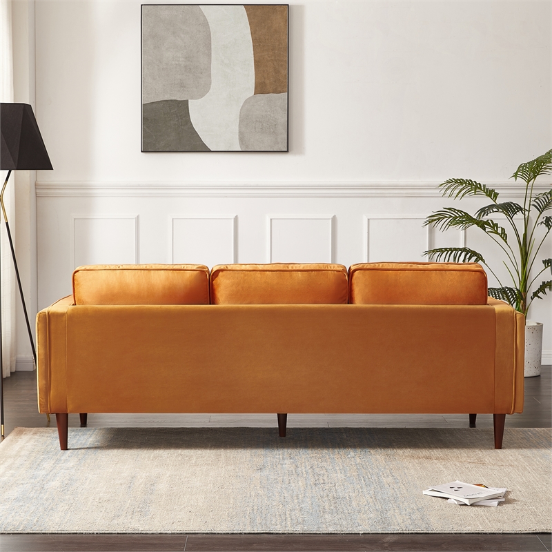 Pemberley Row Velvet Orange Sofa Rectangular Mid-Century 88