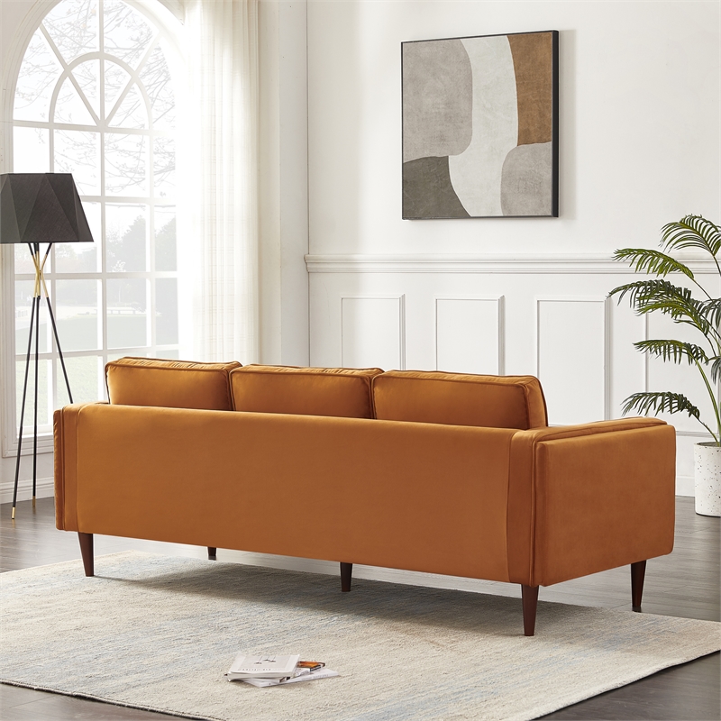 Pemberley Row Velvet Orange Sofa Rectangular Mid-Century 88