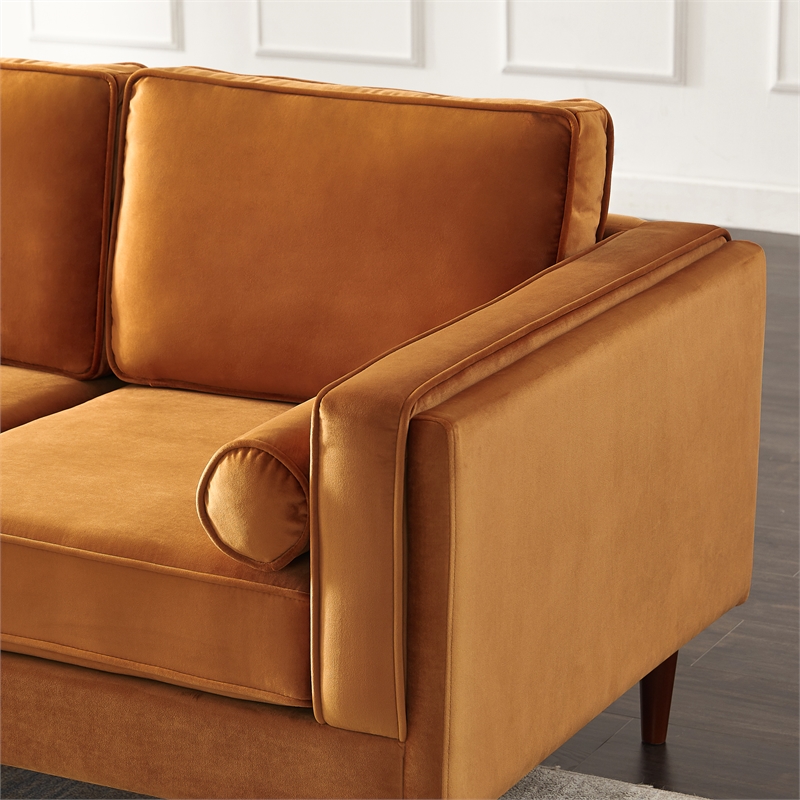 Pemberley Row Velvet Orange Sofa Rectangular Mid-Century 88