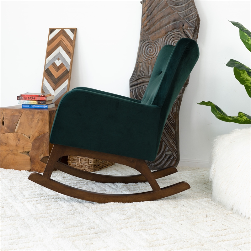 Pemberley Row Velvet Green Rocking Chair Rectangular Tufted 36.5