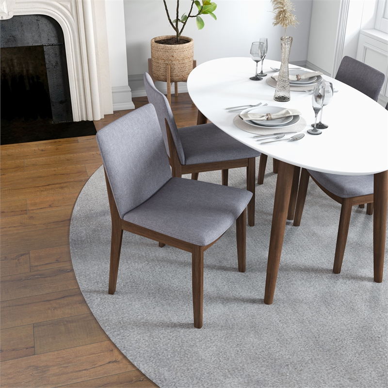 Pemberly Row 5-Piece Modern Dining Set w/ 4 Fabric Dining Chairs in Light Gray