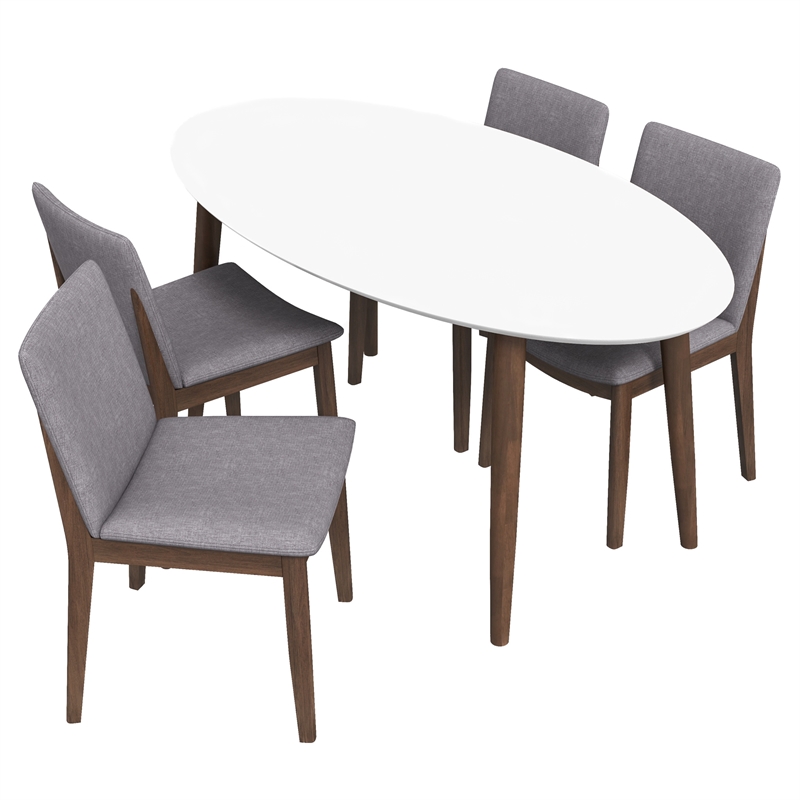 Pemberly Row 5-Piece Modern Dining Set w/ 4 Fabric Dining Chairs in Light Gray