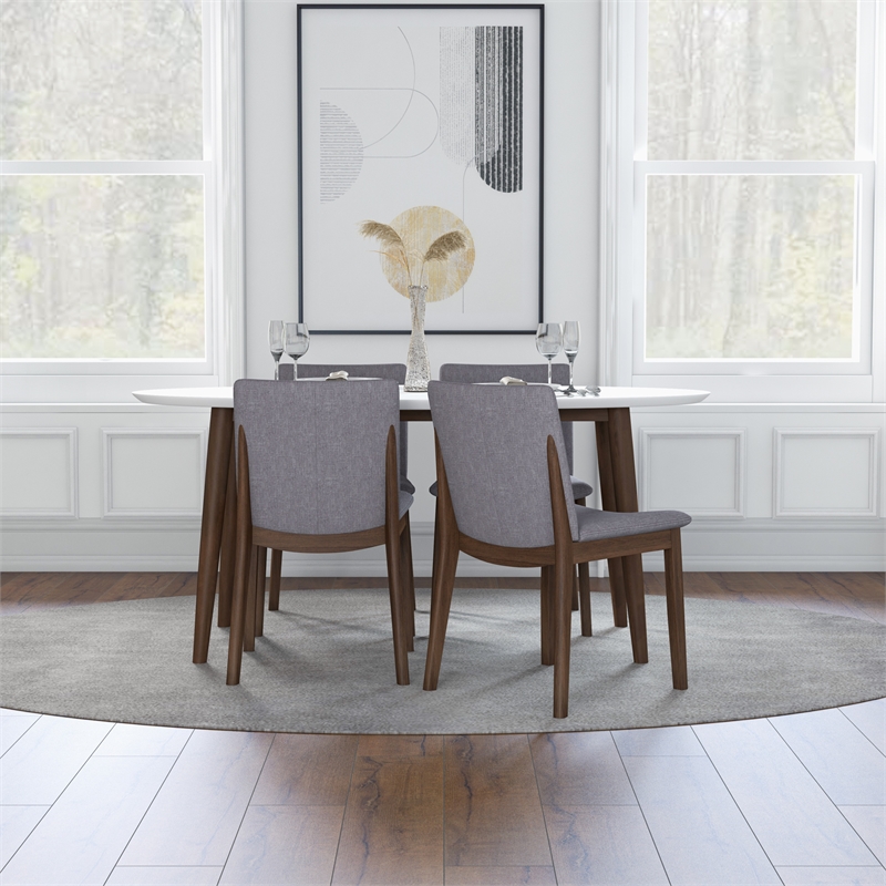 Pemberly Row 5-Piece Modern Dining Set w/ 4 Fabric Dining Chairs in Light Gray