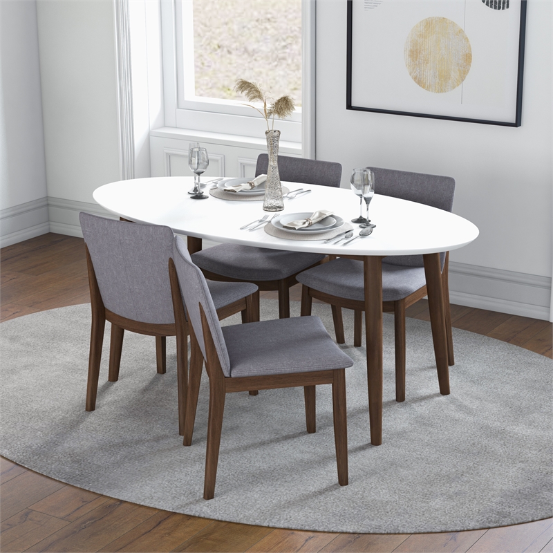 Pemberly Row 5-Piece Modern Dining Set w/ 4 Fabric Dining Chairs in Light Gray