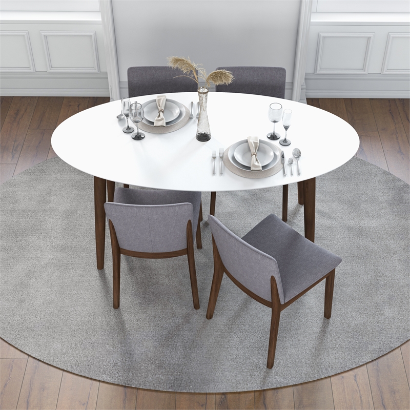 Pemberly Row 5-Piece Modern Dining Set w/ 4 Fabric Dining Chairs in Light Gray