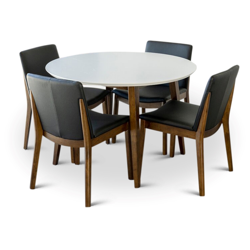 Pemberly Row 5-Piece Modern Dining Set w/ 4 Faux Leather Dining Chairs in Black