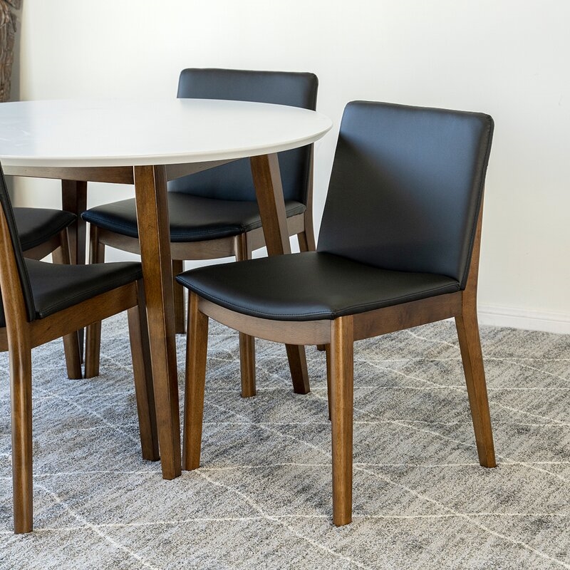 Pemberly Row 5-Piece Modern Dining Set w/ 4 Faux Leather Dining Chairs in Black