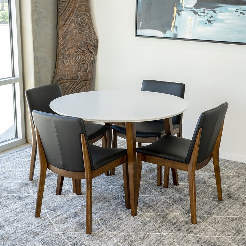 Pemberly Row 5-Piece Modern Dining Set w/ 4 Faux Leather Dining Chairs in Black
