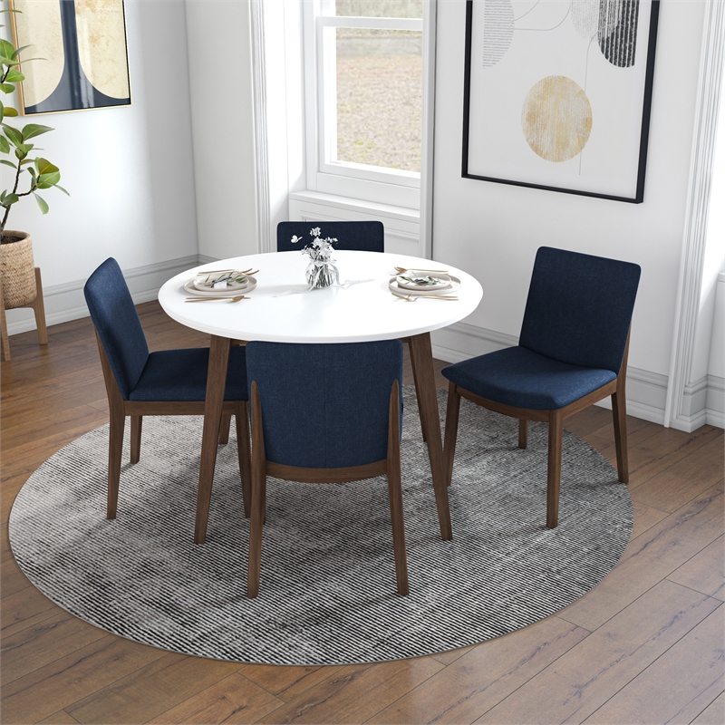 Pemberly Row 5-Piece Mid-Century Dining Set w/ 4 Velvet Dining Chairs in Blue