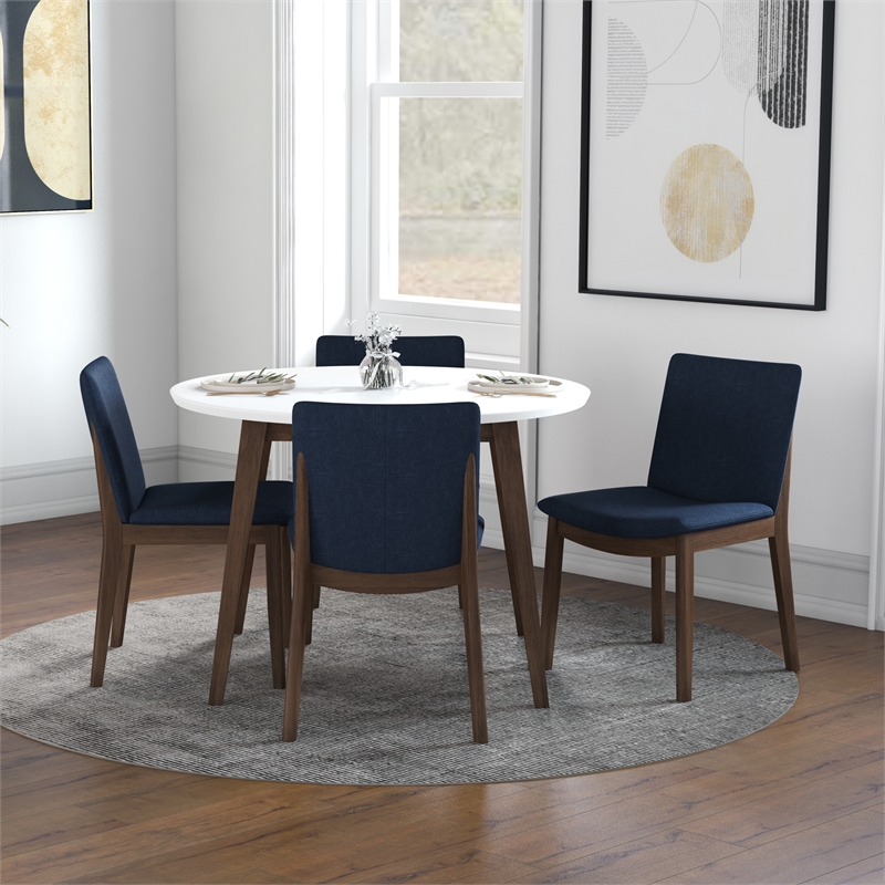 Pemberly Row 5-Piece Mid-Century Dining Set w/ 4 Velvet Dining Chairs in Blue