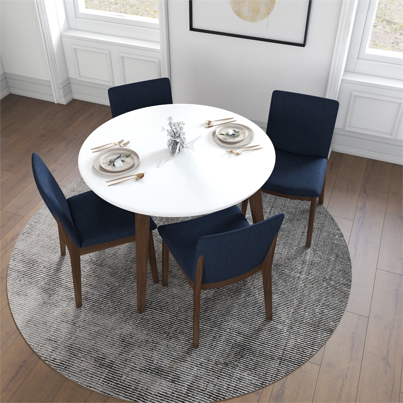 Pemberly Row 5-Piece Mid-Century Dining Set w/ 4 Velvet Dining Chairs in Blue