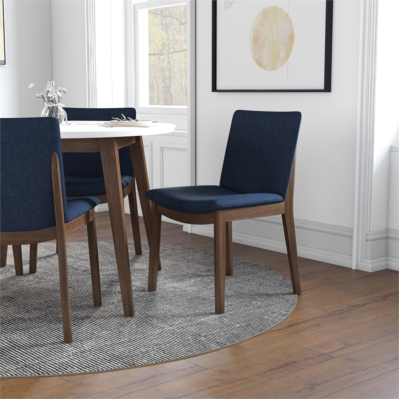 Pemberly Row 5-Piece Mid-Century Dining Set w/ 4 Velvet Dining Chairs in Blue