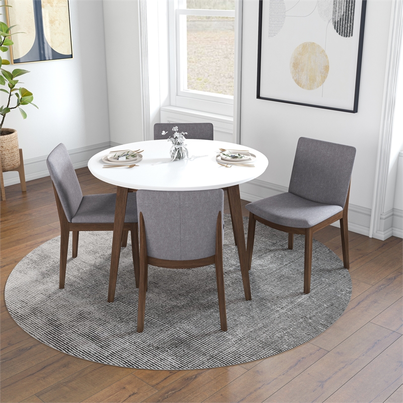 Pemberly Row 5-Piece Mid-Century Solid Wood Round Dining Set in Light Gray