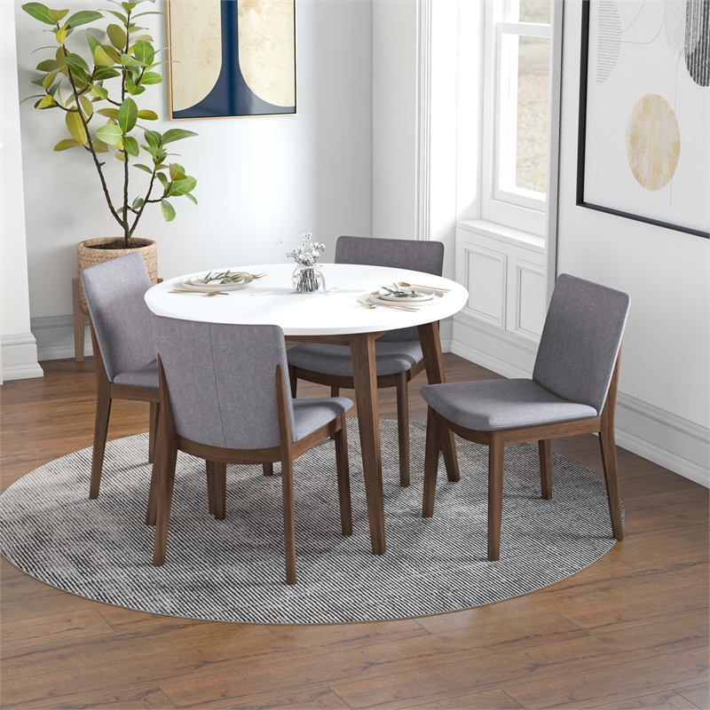 Pemberly Row 5-Piece Mid-Century Solid Wood Round Dining Set in Light Gray