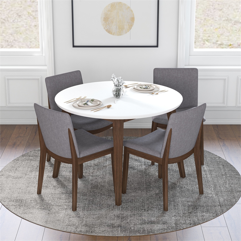 Pemberly Row 5-Piece Mid-Century Solid Wood Round Dining Set in Light Gray