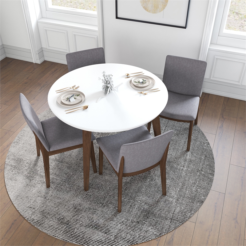 Pemberly Row 5-Piece Mid-Century Solid Wood Round Dining Set in Light Gray