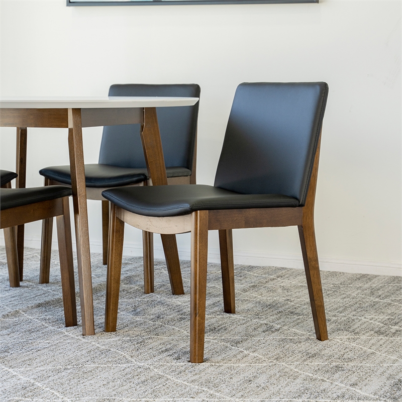 Pemberly Row 5-Piece Modern Dining Set w/ 4 Faux Leather Dining Chairs in Black