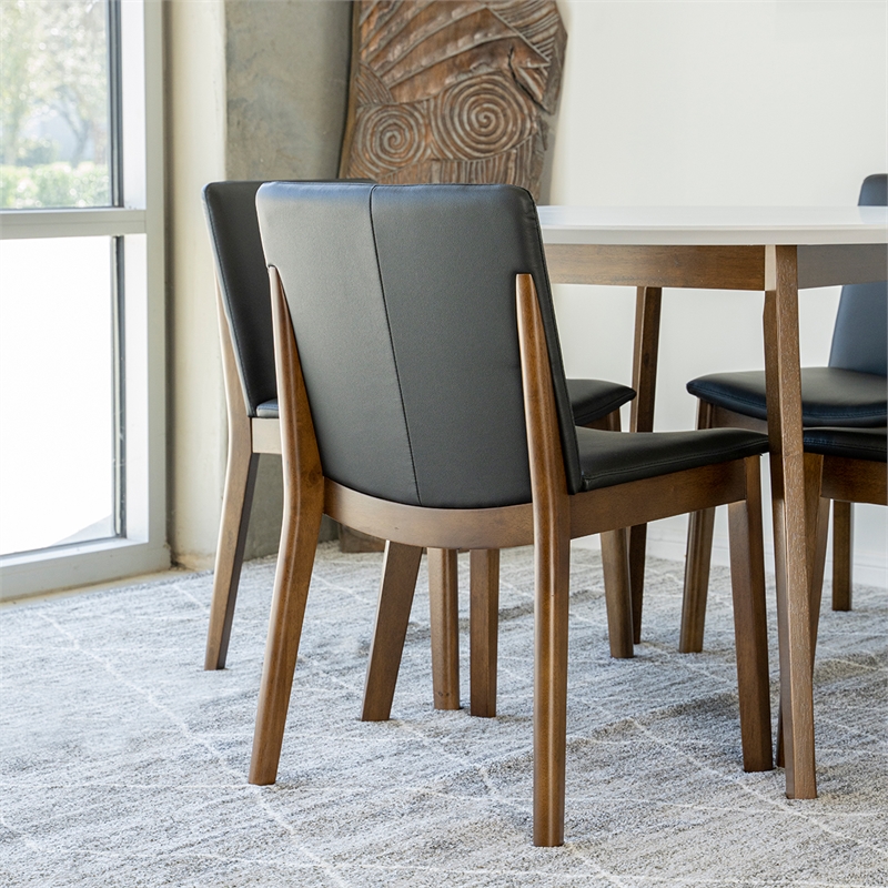 Pemberly Row 5-Piece Modern Dining Set w/ 4 Faux Leather Dining Chairs in Black
