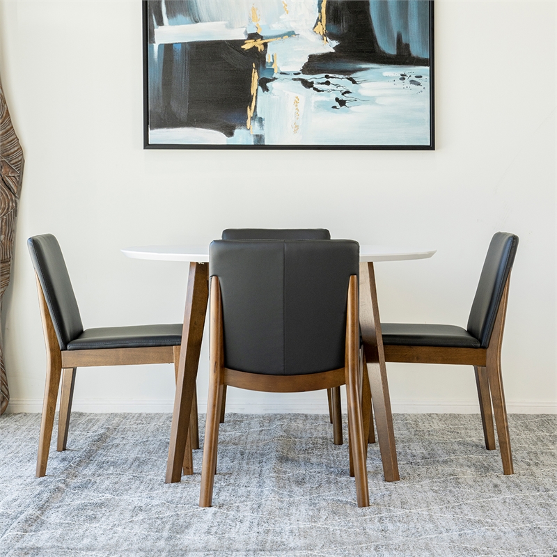 Pemberly Row 5-Piece Modern Dining Set w/ 4 Faux Leather Dining Chairs in Black