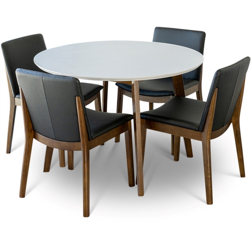 Pemberly Row 5-Piece Modern Dining Set w/ 4 Faux Leather Dining Chairs in Black