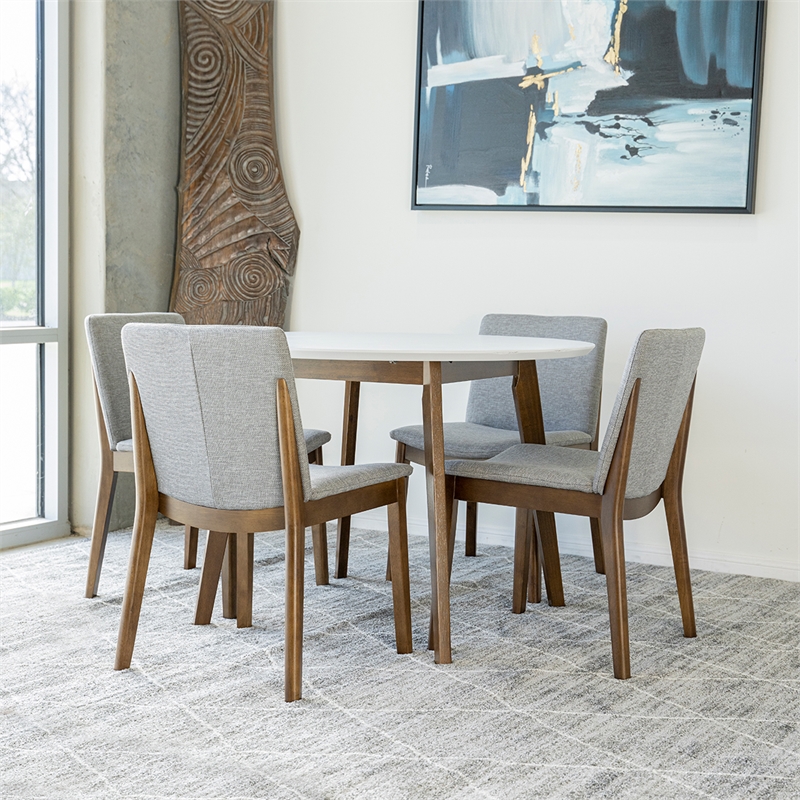 Pemberly Row 5-Piece Modern Dining Set w/ 4 Fabric Dining Chairs in Light Gray