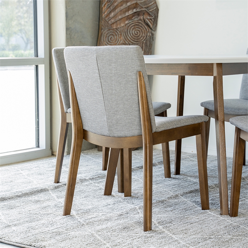 Pemberly Row 5-Piece Modern Dining Set w/ 4 Fabric Dining Chairs in Light Gray