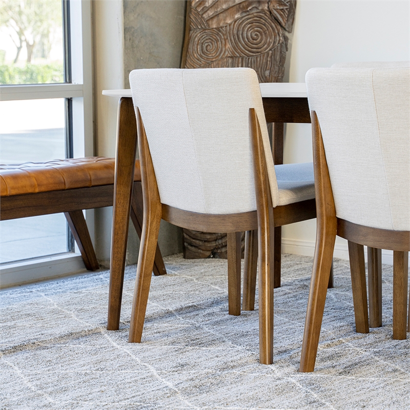 Pemberly Row 5-Piece Mid-Century Dining Set with 4 Fabric Dining Chairs in Beige