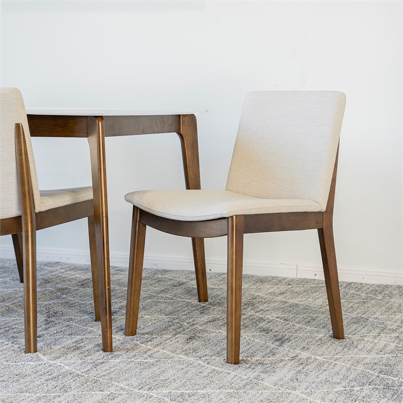 Pemberly Row 5-Piece Mid-Century Dining Set with 4 Fabric Dining Chairs in Beige