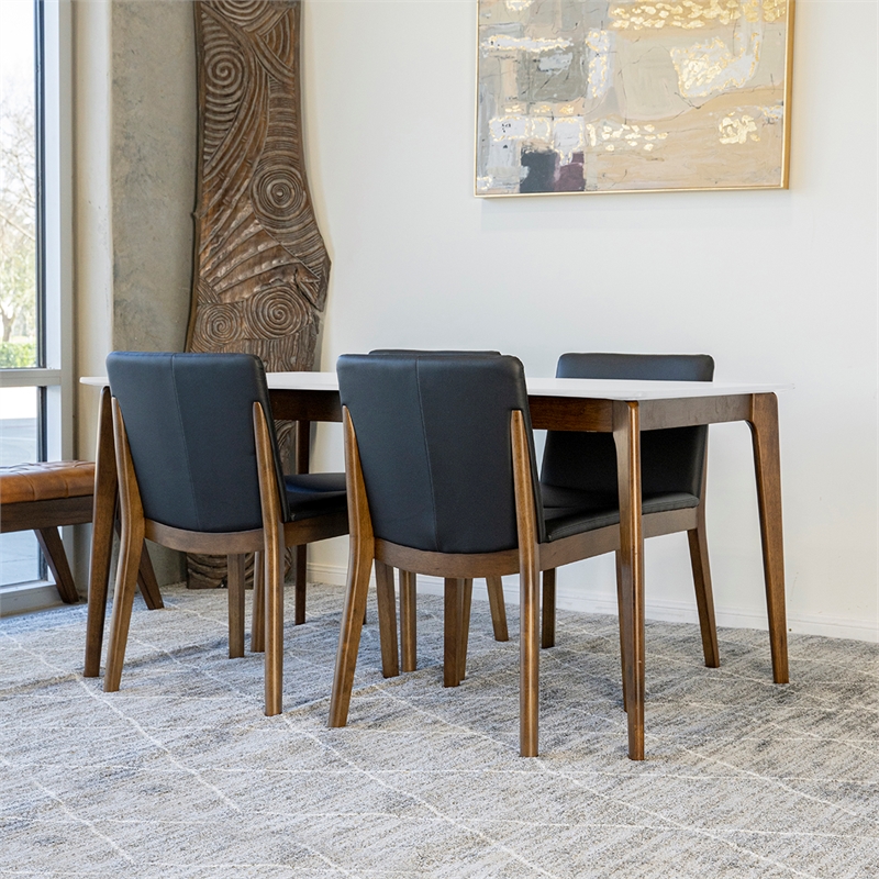 Pemberly Row 5-Piece Modern Dining Set w/ 4 Faux Leather dining chairs in Black