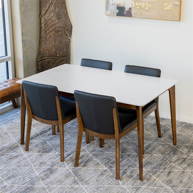 Pemberly Row 5-Piece Modern Dining Set w/ 4 Faux Leather dining chairs in Black