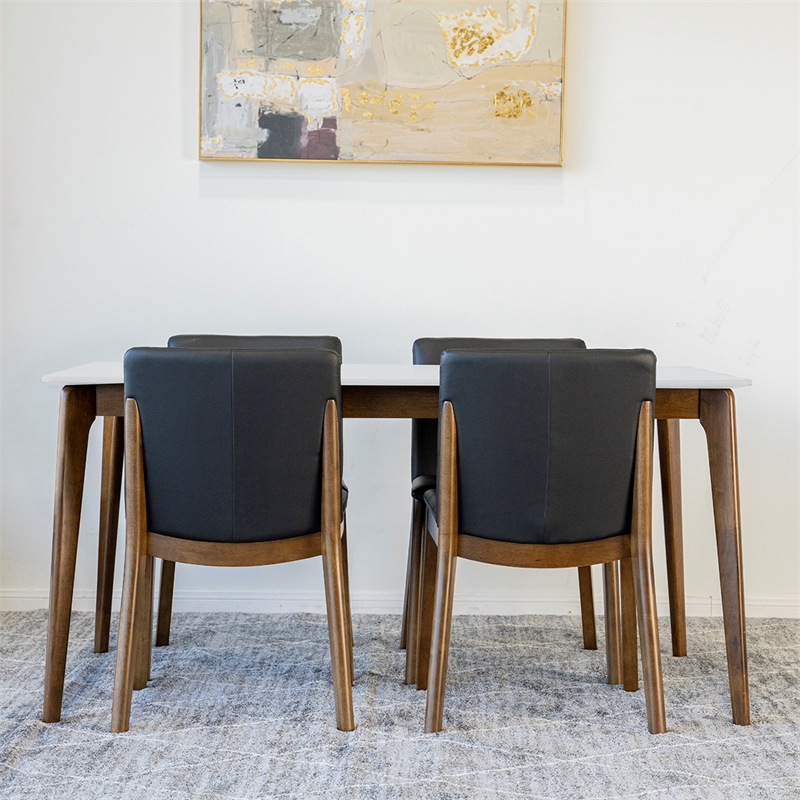 Pemberly Row 5-Piece Modern Dining Set w/ 4 Faux Leather dining chairs in Black