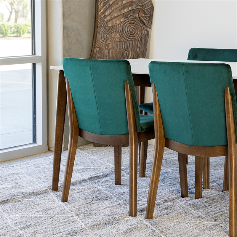 Pemberly Row 5-Piece Mid-Century Dining Set w/ 4 Velvet dining chairs in Green