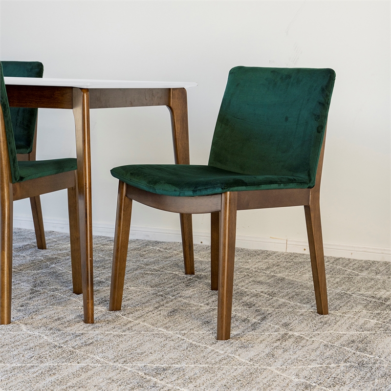 Pemberly Row 5-Piece Mid-Century Dining Set w/ 4 Velvet dining chairs in Green