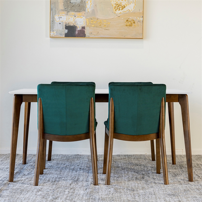 Pemberly Row 5-Piece Mid-Century Dining Set w/ 4 Velvet dining chairs in Green