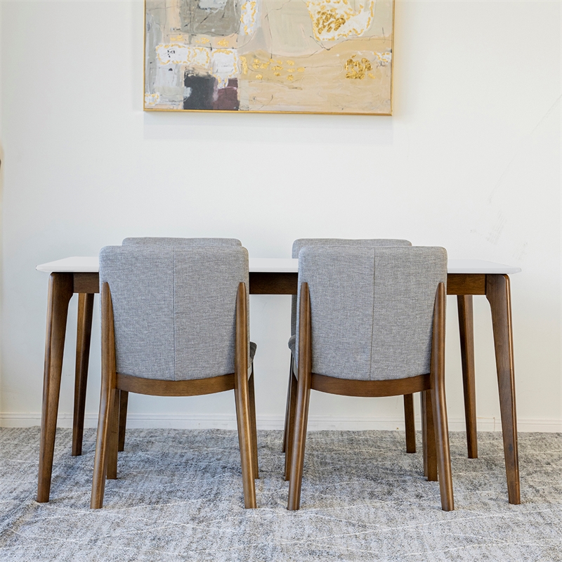 Pemberly Row 5-Piece Modern Dining Set w/ 4 Fabric Dining Chairs in Light Gray