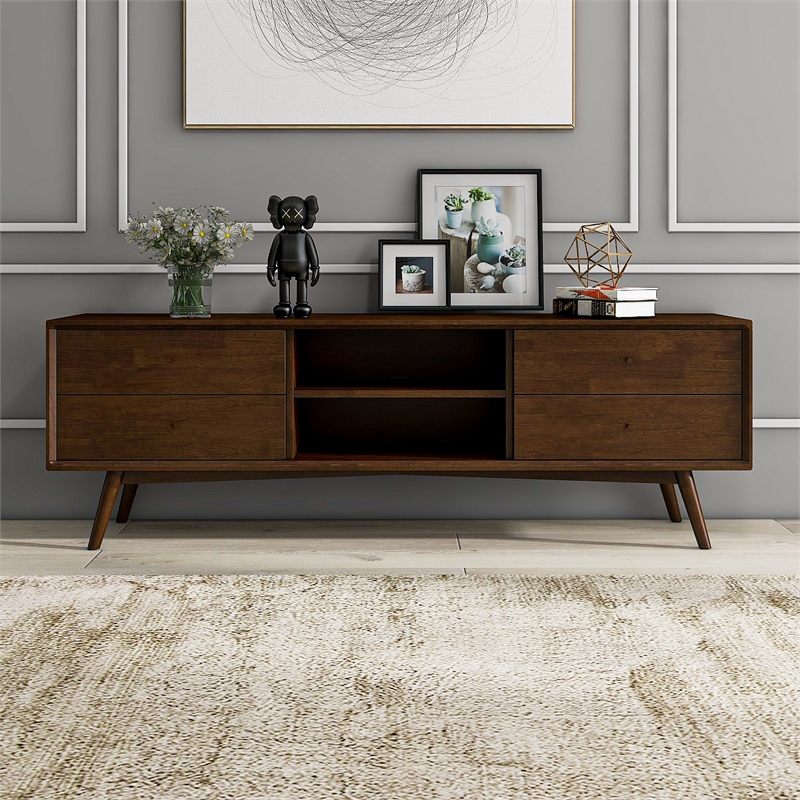 Pemberly Row Mid-Century Solid Wood TV Stand for TVs up to 65
