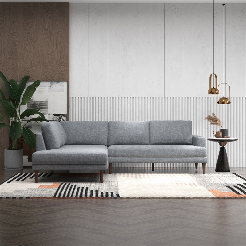 Pemberly Row Mid-Century L-Shaped Fabric Left-Facing Sectional in Gray