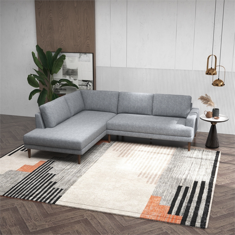 Pemberly Row Mid-Century L-Shaped Fabric Left-Facing Sectional in Gray