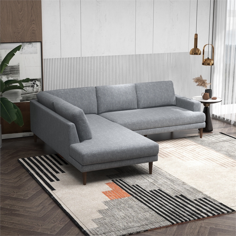 Pemberly Row Mid-Century L-Shaped Fabric Left-Facing Sectional in Gray